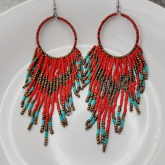 Free People Red and Turquoise Beaded Earrings - Picture 5 of 9